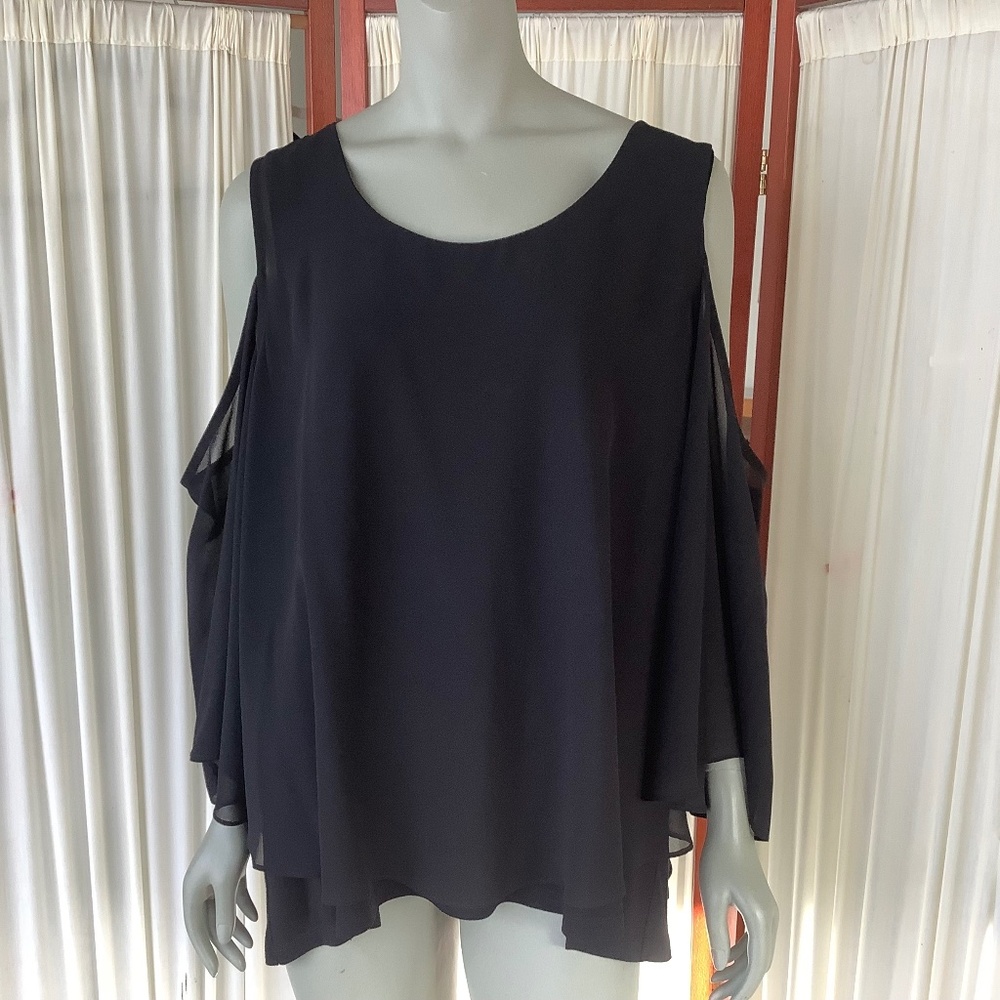 Ruby Ribbon Womens Black Cold Shoulder Top With Chiffon Sleeves Size 2X